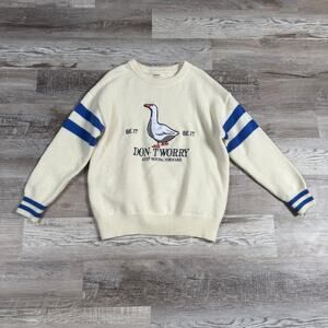 Aelfric Eden Goose Graphic Cream Knit Sweater Blue Stripe Indie Mediun